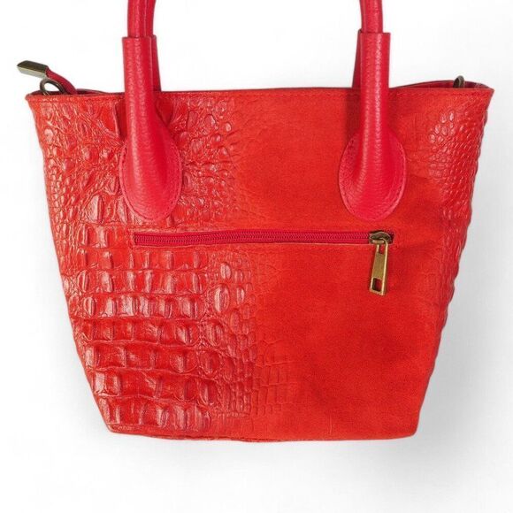 Massimo Castelli Croc Embossed Leather Purse Handbag Red 8.5"x10.5"x4.5" - Picture 4 of 15